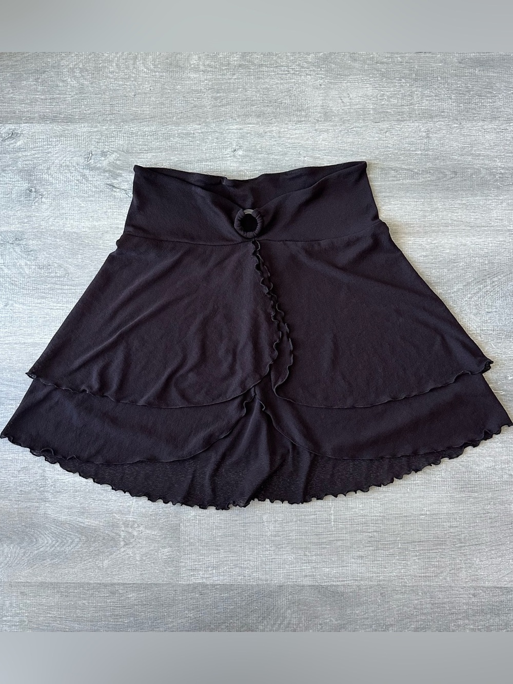 Vintage Y2K Cover Me Brown Mesh Swim Mini Skirt - O-Ring Ruffle Lettuce Hem
